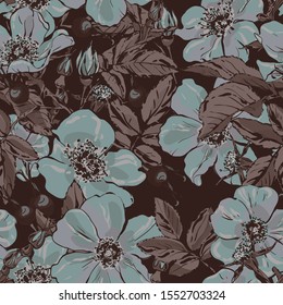Rosehip. Vector images of prickly plants. Flower with needles. Hand-drawn illustration.
Seamless pattern.