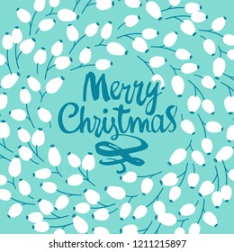 Rosehip wreath. Vector illustration with branches and berries. Floral frame. Winter mood. Happy Holidays.