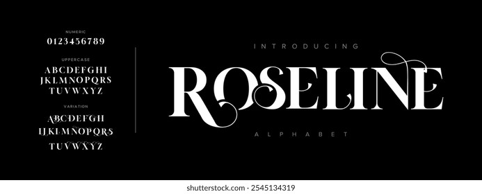 Roseline tipografia beleza moda elegante minimalista serif italic fontes decorativos casamento vintage retro logos. Logotipo de fonte de luxo mínimo alfabeto. Ilustração vetorial