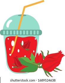 Roselle and Roselle Juice, Vector illustration Roselle flower.