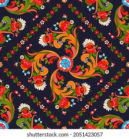 Rosemaling tile, traditional Norwegian decorative pattern. Vector illustration