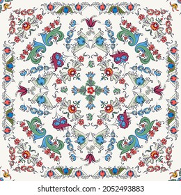 Rosemaling tile, traditional Norwegian decorative pattern. Vector illustration