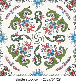 Rosemaling tile, traditional Norwegian decorative pattern. Vector illustration