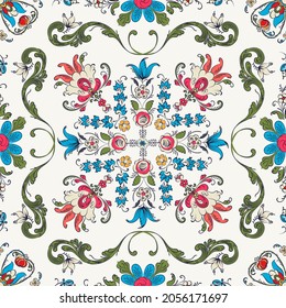 Rosemaling tile, traditional Norwegian decorative pattern. Vector illustration