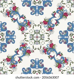 Rosemaling tile, traditional Norwegian decorative pattern. Vector illustration