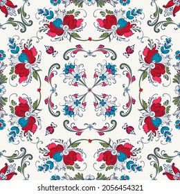 Rosemaling tile, traditional Norwegian decorative pattern. Vector illustration