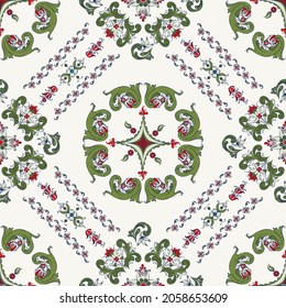 Rosemaling tile, traditional Norwegian decorative pattern. Vector illustration