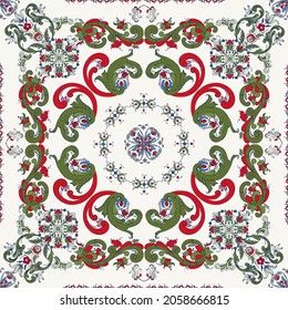 Rosemaling tile, traditional Norwegian decorative pattern. Vector illustration