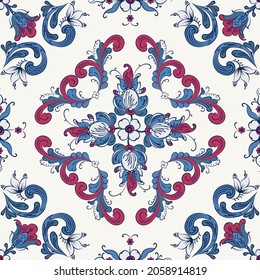 Rosemaling tile, traditional Norwegian decorative pattern. Vector illustration