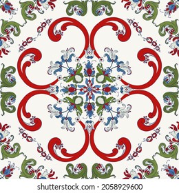 Rosemaling tile, traditional Norwegian decorative pattern. Vector illustration