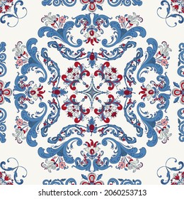 Rosemaling tile, traditional Norwegian decorative pattern. Vector illustration