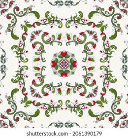 Rosemaling tile, traditional Norwegian decorative pattern. Vector illustration