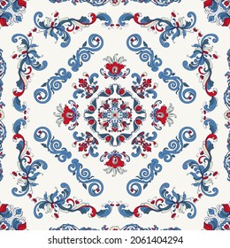 Rosemaling tile, traditional Norwegian decorative pattern. Vector illustration