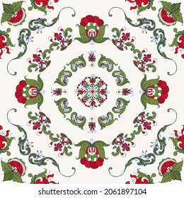 Rosemaling tile, traditional Norwegian decorative pattern. Vector illustration