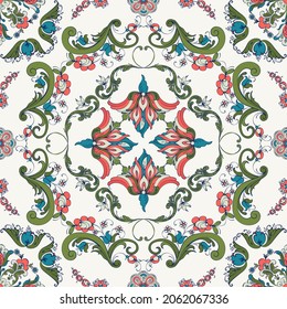 Rosemaling tile, traditional Norwegian decorative pattern. Vector illustration