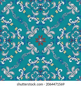 Rosemaling tile, traditional Norwegian decorative pattern. Vector illustration