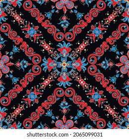 Rosemaling tile, traditional Norwegian decorative pattern. Vector illustration