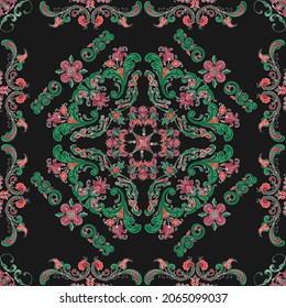 Rosemaling tile, traditional Norwegian decorative pattern. Vector illustration