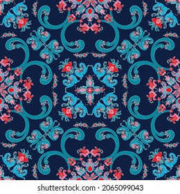 Rosemaling tile, traditional Norwegian decorative pattern. Vector illustration