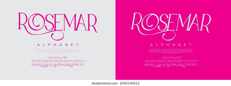 Rosemar typography beauty fashion elegant minimalist serif italic fonts decorative wedding vintage retro logos. Minimal luxury font alphabet logo. Vector illustration