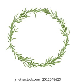 Rosemary herb circle frame. Healthy spice vector design. Copy space. Print for food, beauty products, flavour, aroma packaging., web design, textile. White background