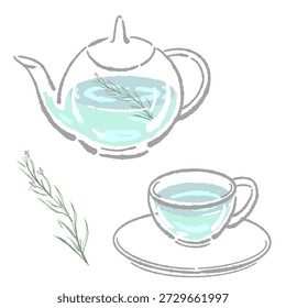 Rosemary Herb Tea Pot and Cup Set Vector