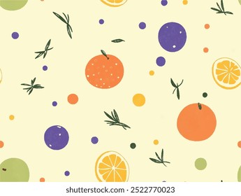 Rosemary Mix Fruits Minimalist seamless pattern background