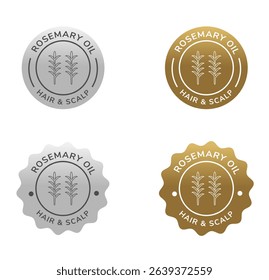 rosemary oil pure label silver and gold color. natural ingredient for cosmetic or beauty product.