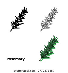 Rosemary sprig vector set. various design herb icons for menus, recipes, culinary blogs, restaurant decor.