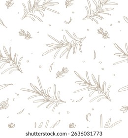 Rosemary and thyme herbs. Vector seamless pattern. Culinary background. Kitchen decor.