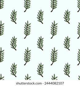 Rosemary twigs Herbs seamless pattern. Kitchen endless background. Food repeat backdrop. Vector flat illustration.
