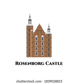 Rosenborg Castle in Copenhagne, denmark. World countries cities vacation travel sightseeing collection. Flat cartoon style historic sight showplace attraction web site vector illustration