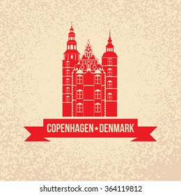 Rosenborg Castle. The symbol of Copenhagen, Denmark. Vector silhouette. Icon for travel agency. High detail