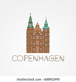 Rosenborg Castle. The symbol of Copenhagen, Denmark. Vector linear Icon for travel agency. High detail. Editable stroke