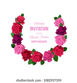 Roser beautiful flowers frame. Template for design holiday cards.