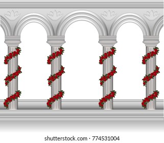 roses around the columns