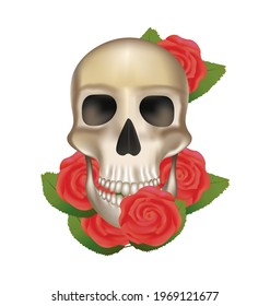 Roses around skull. vector illustration