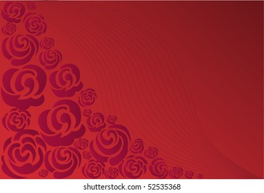 Roses arranged in a corner of a red background with thin lines