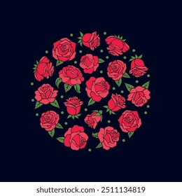 roses background. circle shape from beautiful buds of red roses