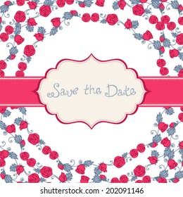 Roses background. Floral template. There is place for your text in the center.