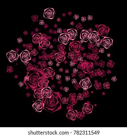 Roses Background Vector. Flowers. Beautiful Background of Roses. Vector illustration. Placer of Flowers. Roses Background Vector for Textile, Tile, Paper, Card. Banner. Abstraction with Flowers.
