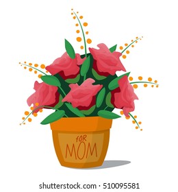 Roses basket bouquet cartoon vector illustration