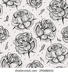 Roses. Beautiful flowers background. Hand Drawn Seamless vector pattern.