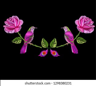 Roses and birds embroidery.
