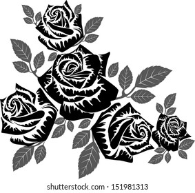 roses black silhouettes for design