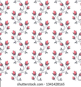 Roses. Blooming spring-summer flowers plants. Seamless pattern. Vector image.