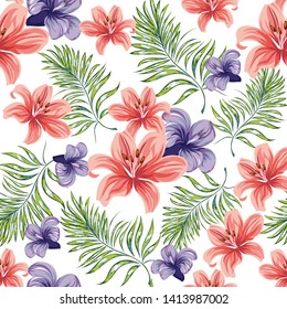 Roses. Blooming spring-summer flowers plants. Seamless pattern. Vector image.