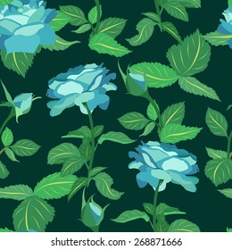 Roses blue pattern. Vector illustration