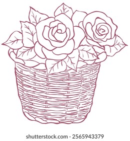 Roses Bouquet in the Basket Illustration.