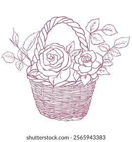 Roses Bouquet in the Basket Illustration.